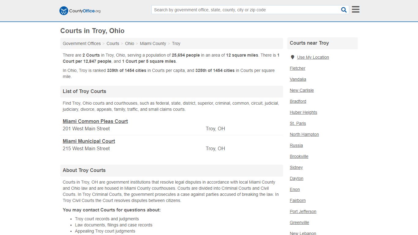 Courts - Troy, OH (Court Records & Calendars) - County Office